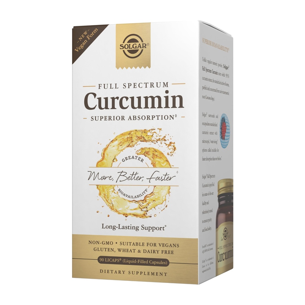 Solgar Full Spectrum Curcumin - 90 LiCaps - Superior Absorpce - Brain, Joint & Imunitary Health - Non-GMO, Vegan, Gluten Free, Dairy Free - 90 Služeb