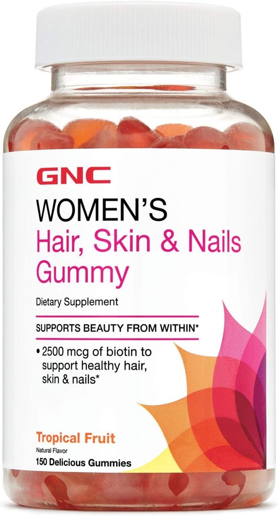 GNC Ženské vlasy, kůže a nehty Gummy - Tropické ovoce, 150 gumové, Obsahuje Biotin pro silné a zdravé vlasy, kůže a nehty