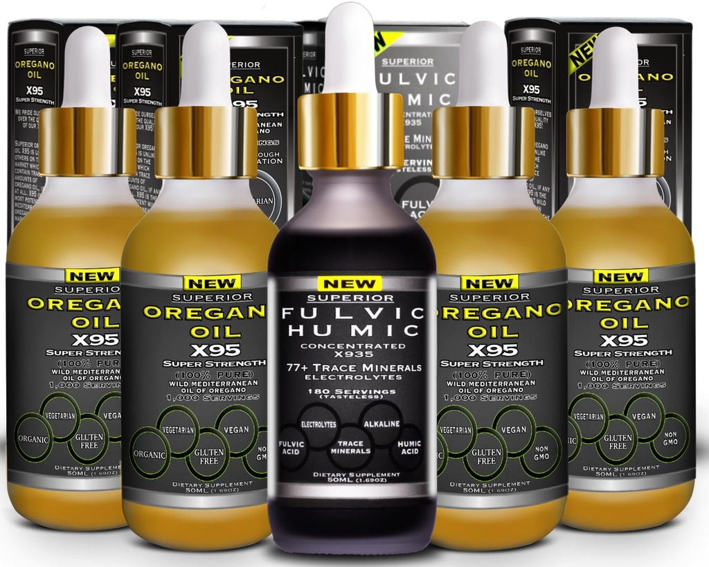 Fulvic Acid Humic Ionic Stopy Minerální Kapky s Electrolytes Plus Oregano Oil Kapky Super Strength více Versatile pak olej Oregano Softgels a kapsle