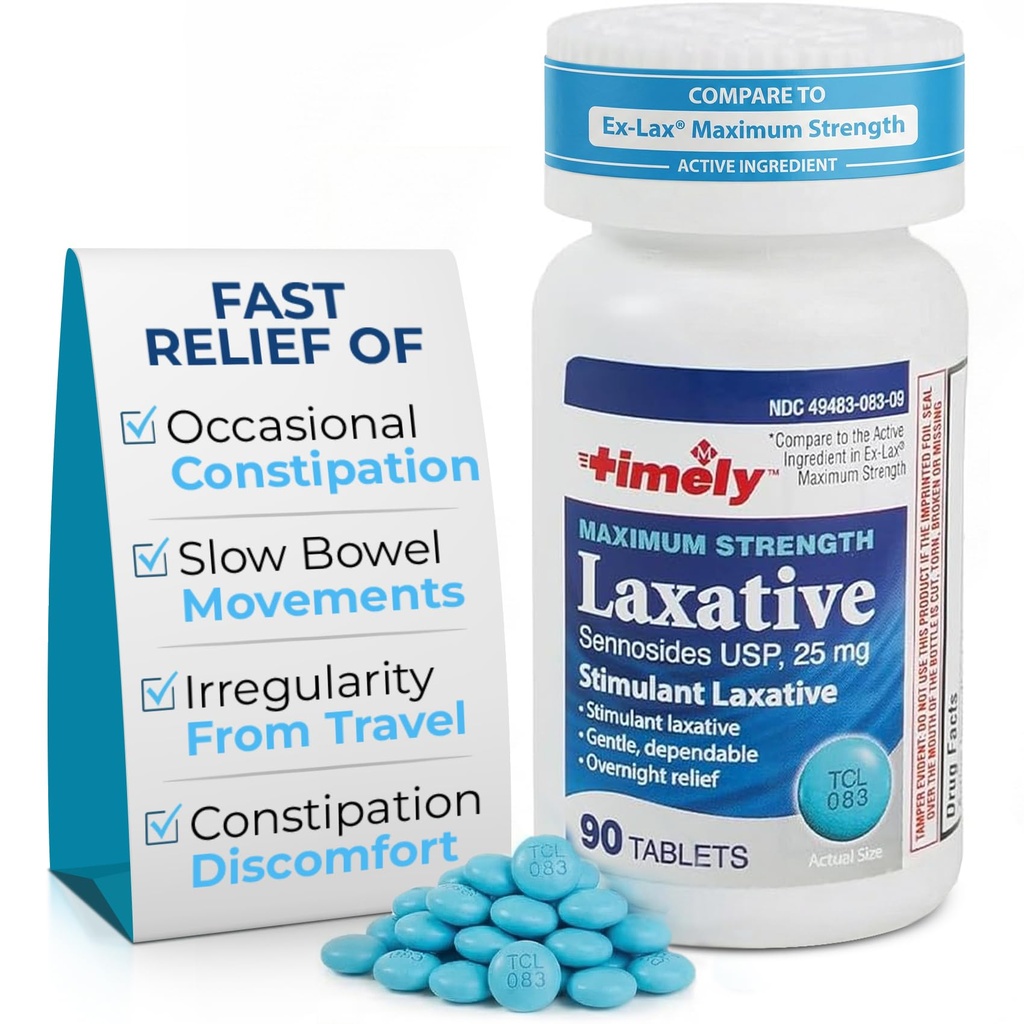 TIME- CAP Labs, INC. Časově - Max Laxativa - 90 Maximální síla tablety - 25mg Sennosids Laxative - Occasional Constomation Relief, Nejlepší Laxativa pro zácpu rychle působící