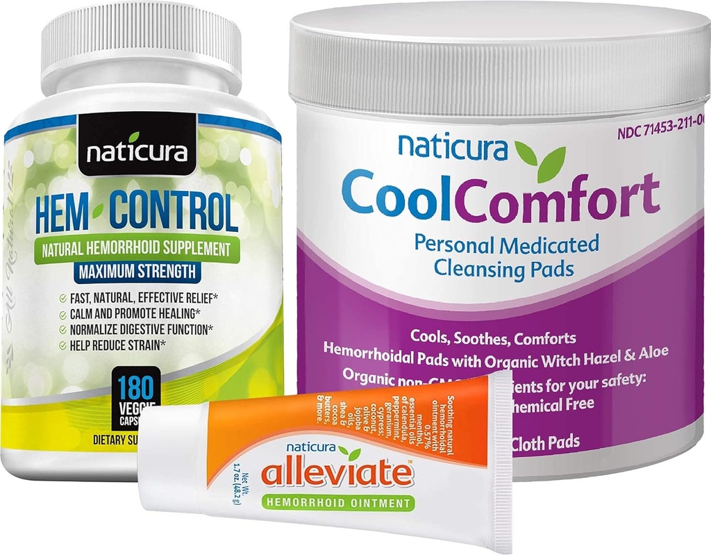 Bundle - Povolit přírodní hemoroid Relief Ointment, Hem- Control přírodní hemoroid dodatek (180 Počet), a CoolComfort Osobní čištění Pads (100 Počet) - All- přírodní, rychlé hraní