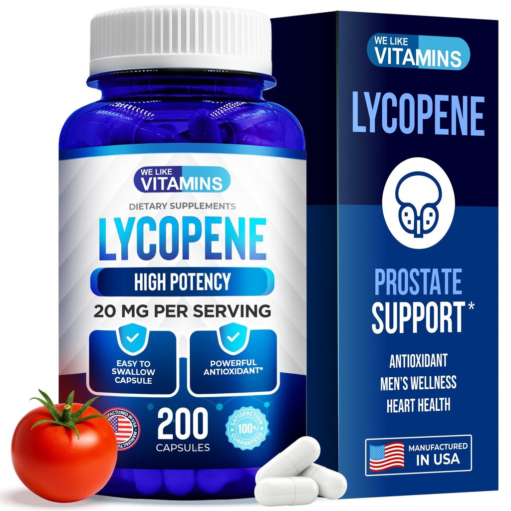 Máme rádi vitaminy Lycopene doplňky pro muže - Lycopene 20mg per Serving - 200 Kapsle - Super antioxidant, který pomáhá podporovat imunitní systém a zdraví prostaty