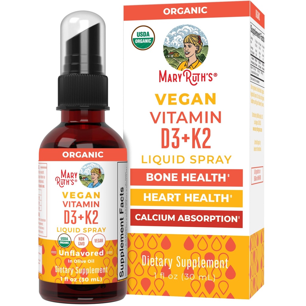 MaryRuth je organické D3 + K2 Spray pro dospělé a děti pro zdraví kostí 124; Vitamin D3 jako Cholekalciferol 124; Vitamin K2 Imunity 124; Minerální absorpce 124; Heart Health 124; Vegan 124; Non- GMO 124; Gluten Free Imuno124; 1 Fl Oz
