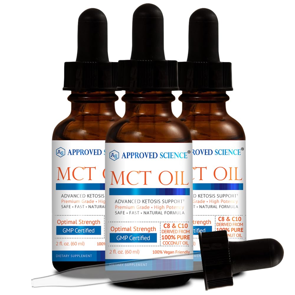 Schválený olej Science ® MCT - čistý triglycerid ze středního řetězce (MCT) olej získaný z kokosových ořechů s kyselinou Capricus (C8) a kyselinou Capric (C10) - Vegan, 60 ml - balení po 3 ks