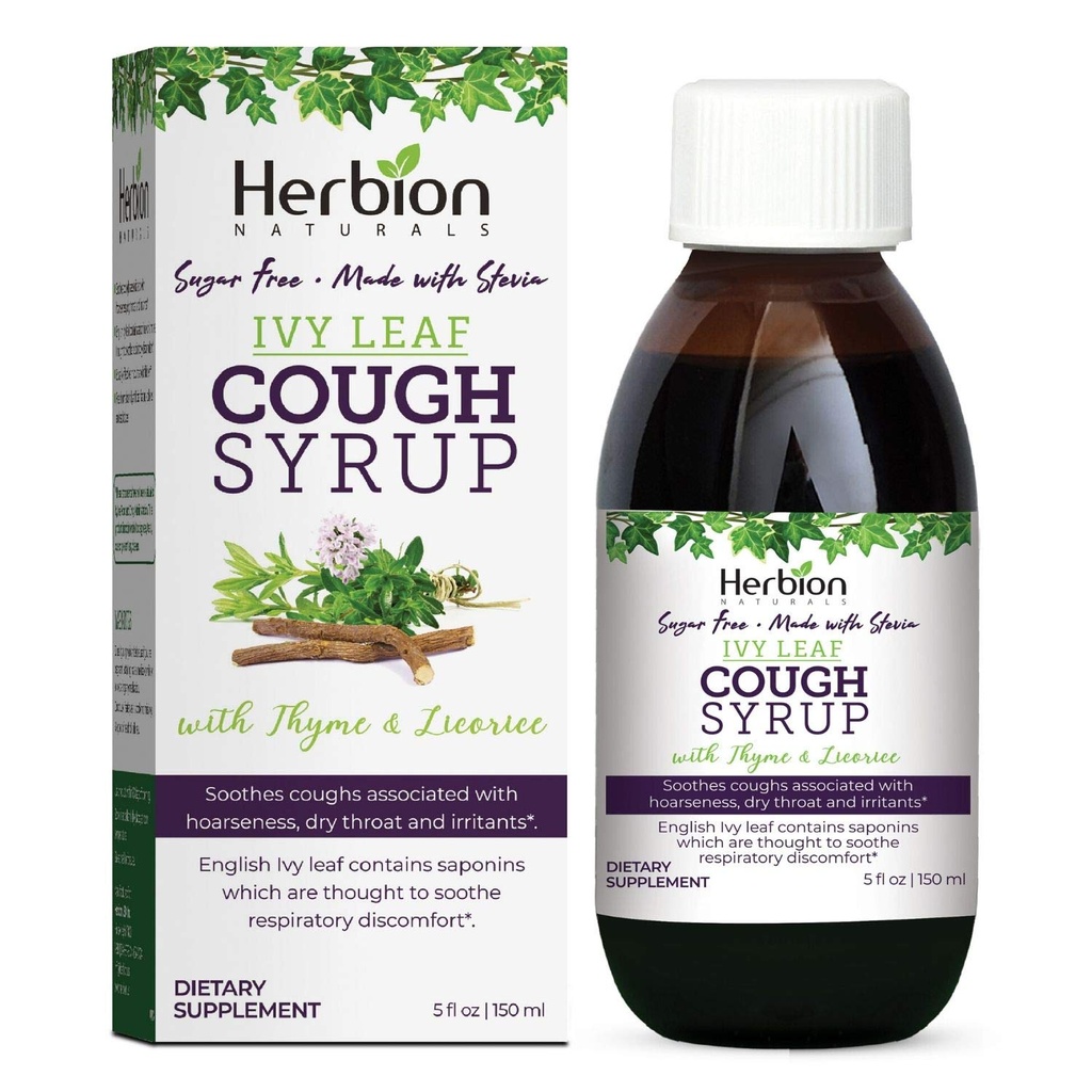 HERBION Naturals Ivy Leaf Kašel Sirup s tymiánem a lékořicí, 5 FL Oz, uklidňuje hrdlo a uklidňuje dýchací potíže, pro dospělé, Děti 13 měsíců a výše, Alkohol zdarma, cukr zdarma se Stevia