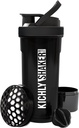 KICHLY Shaker Lahvička 1 Pack - 24 Ounce Plastic Protein Shaker Lahvička pro Pre & Post cvičení s Twist & Lock Protein Box Storage (Black)