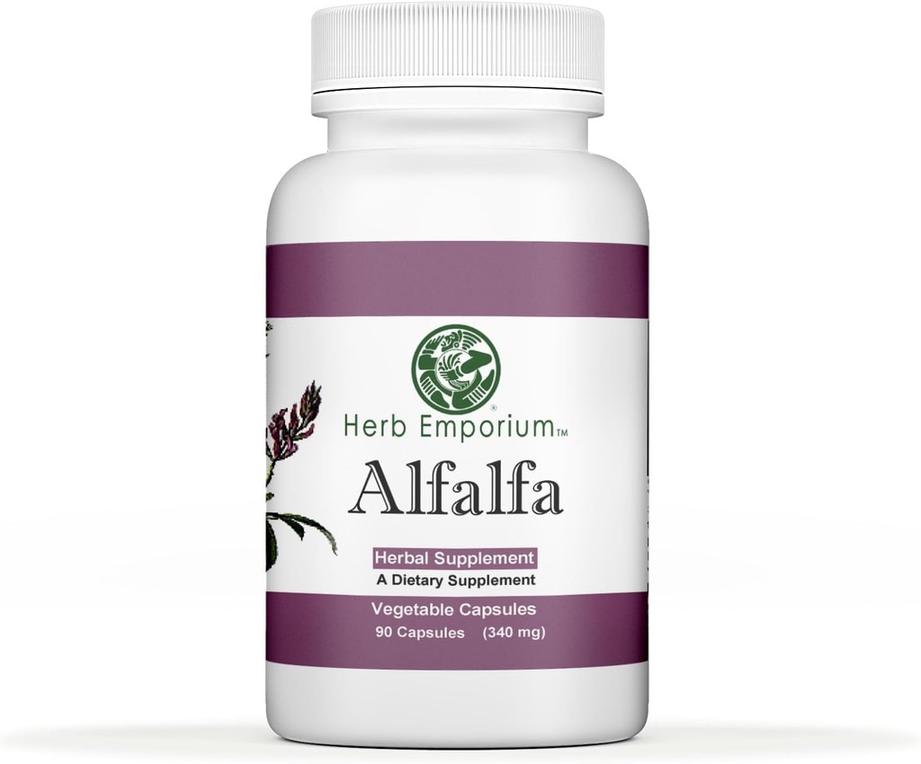 Herb Emporium Alfalfa (Medicago Sativa L, Alpalpa) Kapsle 90 Zeleninové kapsle (340 mg) Bylinný doplněk pro zdravou stravu (balení po 1)