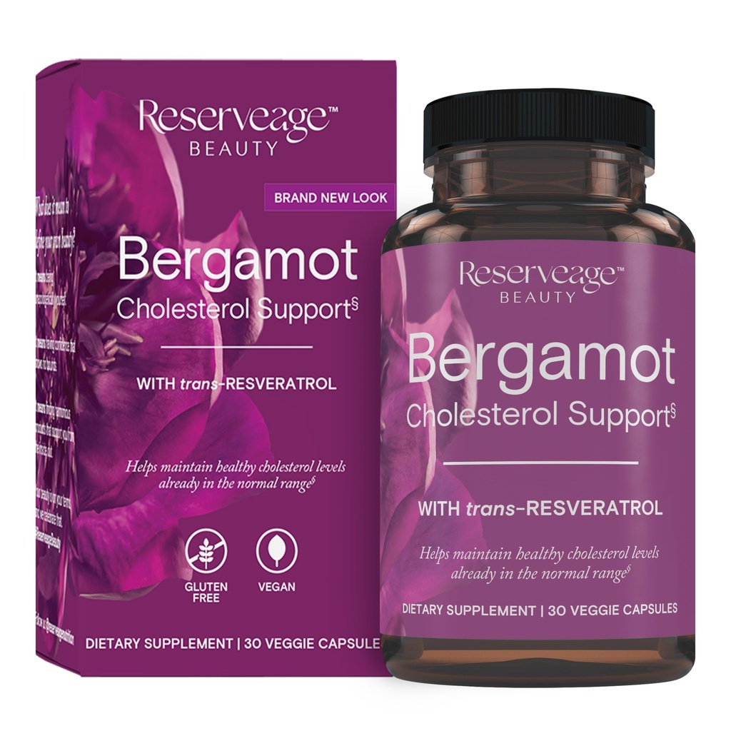 Reserved Beauty Bergamot Cholesterol Support with Resveratrol - Antioxidant Supplementary & Heart Health - Vegan & Non- GMO - 30 Kapsle (30 Služeb)