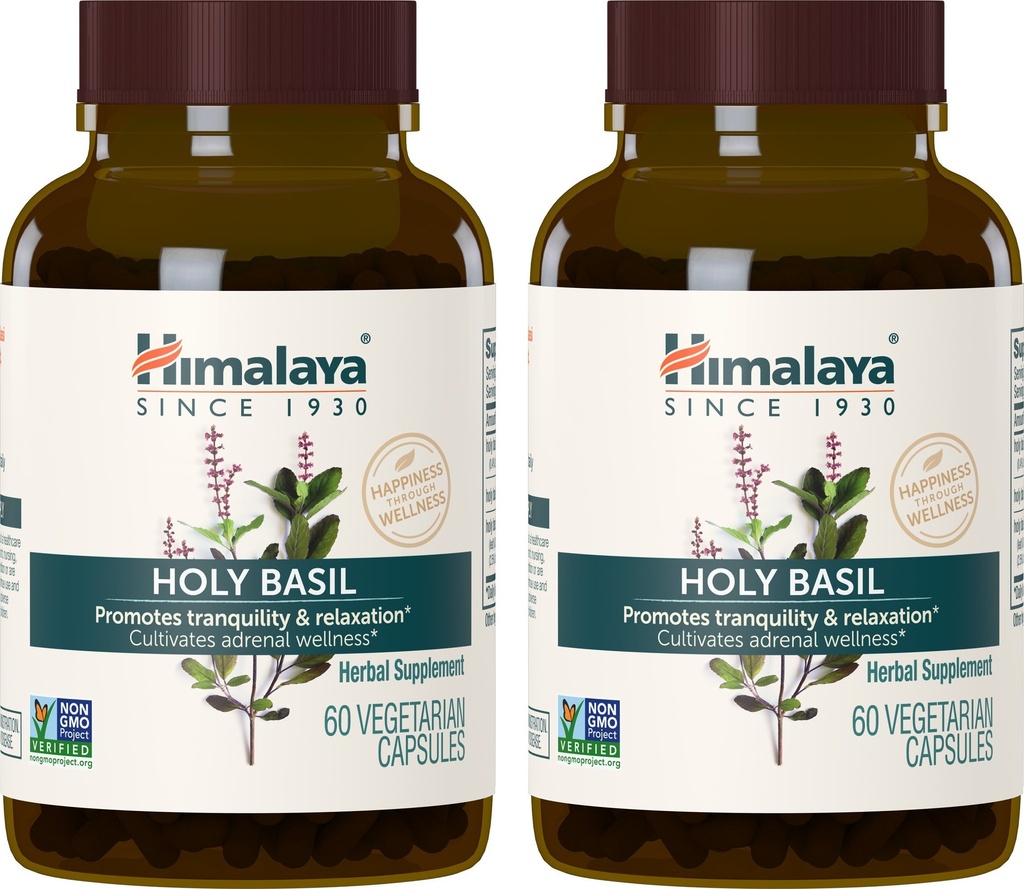 Himalaya Holy Basil, 60 Day Supply - Bylinné Adrenal Podpora pro stres Relief, Relaxation, Energy Support a příležitostně Nespavost - Vegan, Non- GMO, Gluten Free, 720 mg, 60 Kapsle, Balení po 2
