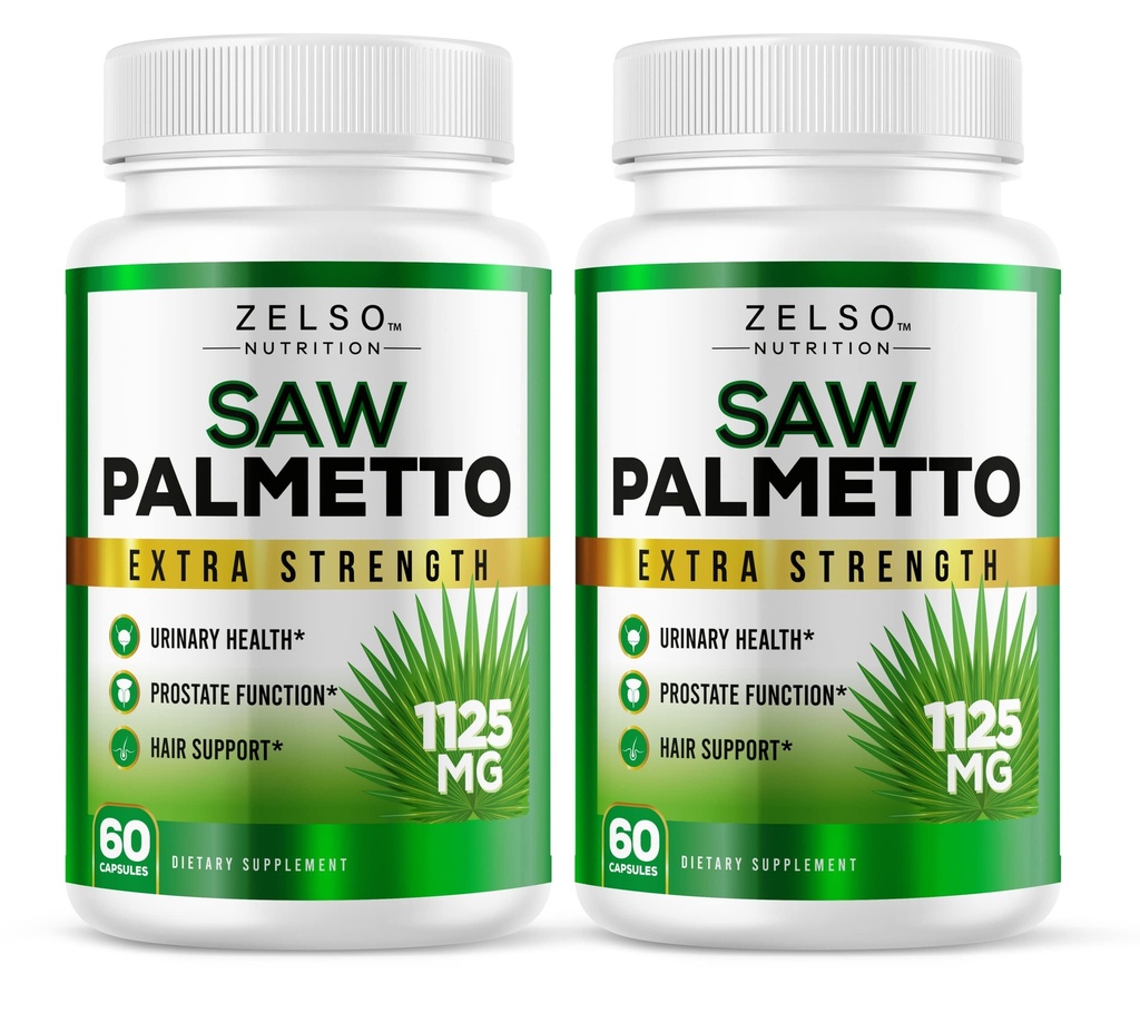 (2 Pack) Saw Palmetto Prostate Dodatek pro muže, 3-in-1 Výhody, DHT Block růst vlasů a Beta Block, Močové zdraví, Podpora funkce Prostate, 2 Měsíční dodávky