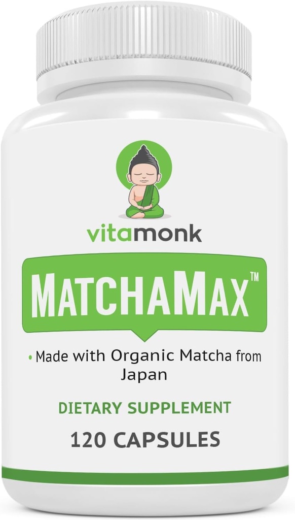 MATCHAMAX ™ Organic Japanese Matcha Kapsle - Pure Organic Matcha Green Tea Pills for Smooth Zen- Like Energy and Natural Mood Boost - Vegan Matcha dodatek Balený s antioxidanty - 120ct