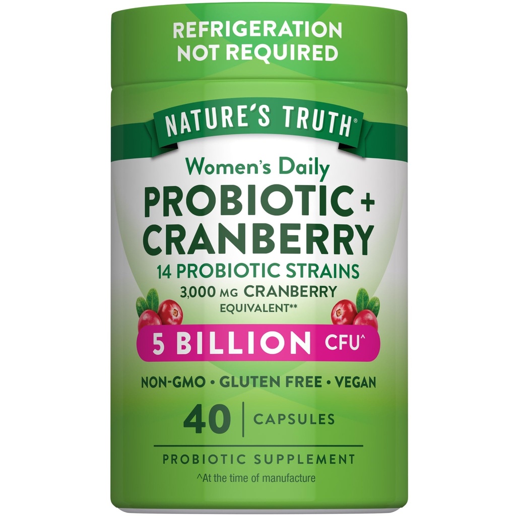 Probiotika pravdy přírody pro ženy 124; 5 miliard CFU denně 124; 40 Vegetariánských kapslí 124; s Cranberry crust 124; Non- GMO & gluten Free Crup124; Není potřeba žádné rozšíření