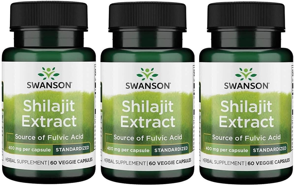 Swanson Shilajit Extract - Bylinný dodatek Podpora růstu buněk - Přírodní vzorec pro celkové Wellness - (400 miligramů 60 Veg kapsle) 3 Pack