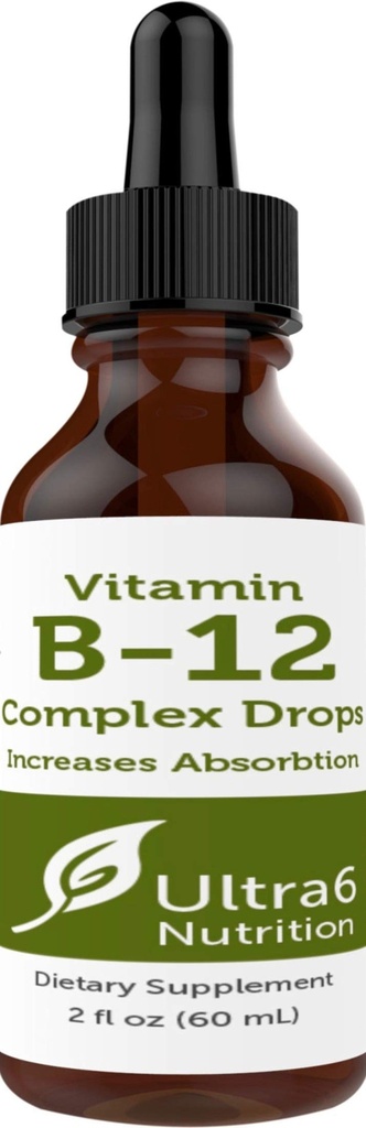 Ultra6 Nutriční vitamin B12 Sublingvální tekuté kapky - B12 Metylkobalamin dodatek velký pro energii a únavu - Vitamin-B doplňky pro ženy a muže - 90 denní dodávky