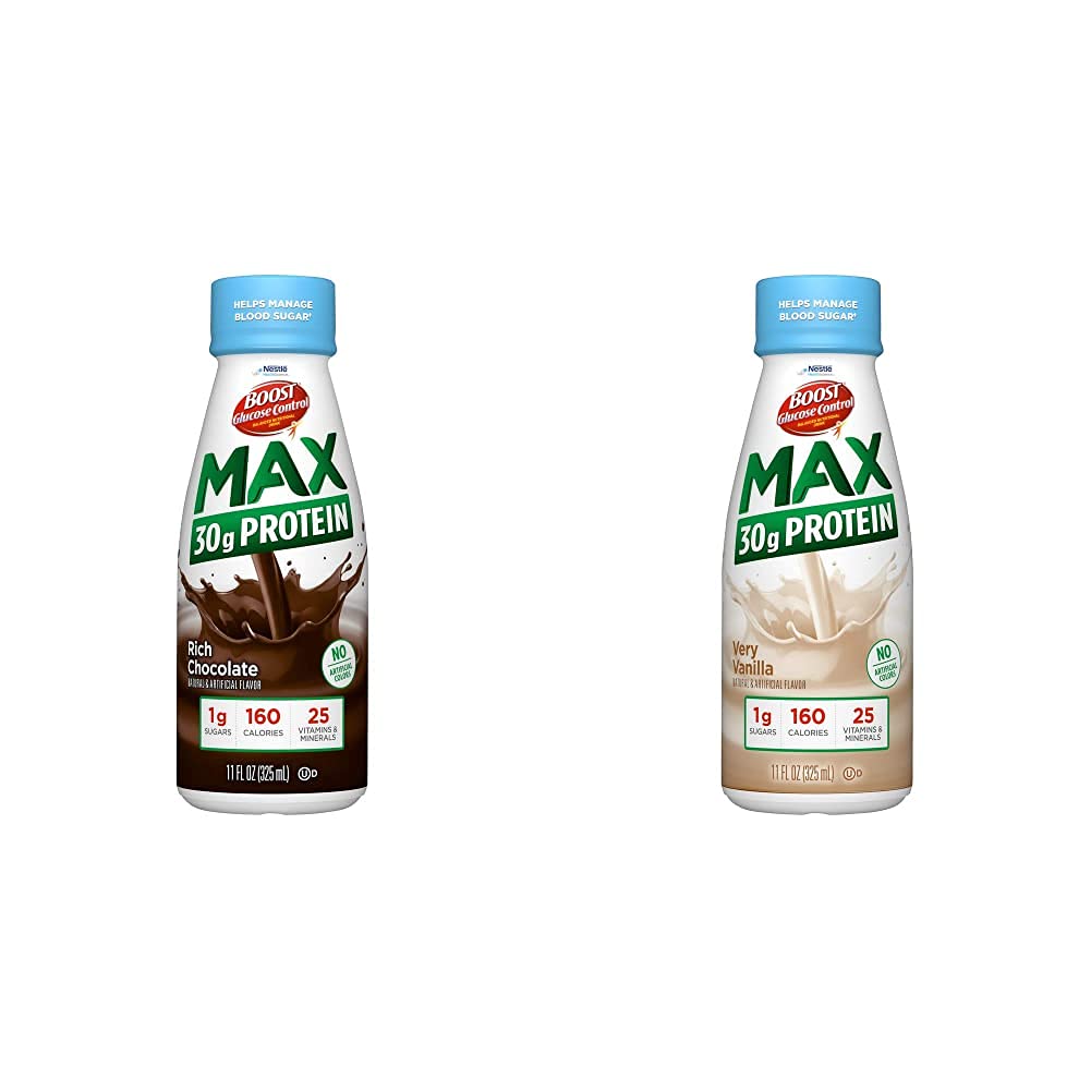 BOOST Glukóza Control Max 30g protein nutriční nápoj, 12 Bohatá čokoláda + 12 Velmi vanilka (balení po 24)