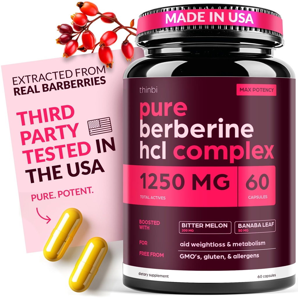 Berberine dodatek 1250mg Potent Botanical Kapsle pro řízení hmotnosti s hořkou Melon a Banaba Leaf - HCl z Barberry Extract- 30 Služeb