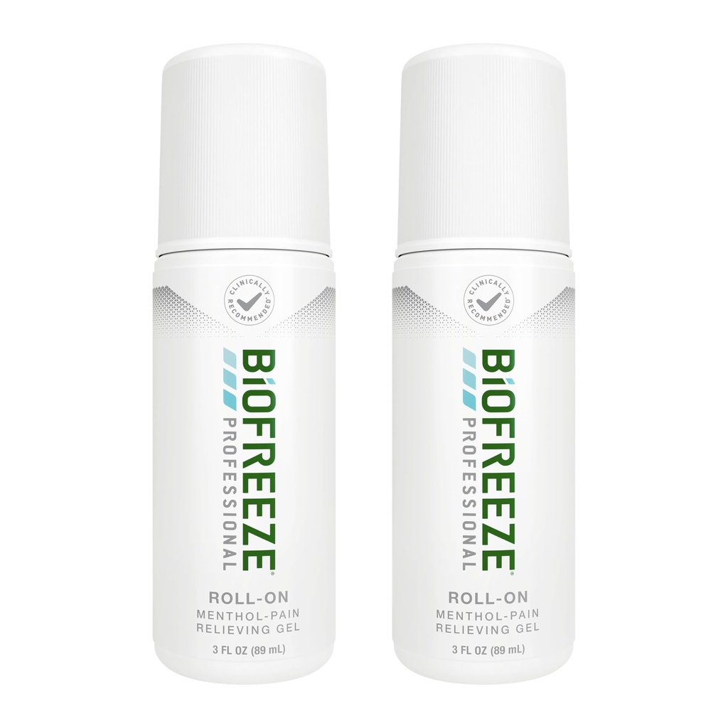 Biofreeze Professional Pain Relief Roll On for Knee, Neck, Hip, Joint, & Ramender, Simple Backache Pain Reliever, Sore Muscle Relief, Roll- On Menthol Gel 3 Fl Oz (Pack of 2)