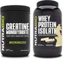 NutraBio Creatin Monohydrát, Neochucené, 500g a syrovátka protein izolát, alpská vanilka, dodatek Bundle - Svalová energie, Lean růst svalů, zotavení, a síla