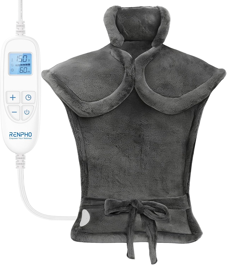 RENPHO Elektrický vyhřívací Pad pro záda bolest pomoc, Narozeniny vánoční dárky pro ženy Mama táta Starší, FSA Způsobilé položky pouze seznam, Velké teplo Pad pro krk ramen, 24 "x33", ETL Certified, Gray