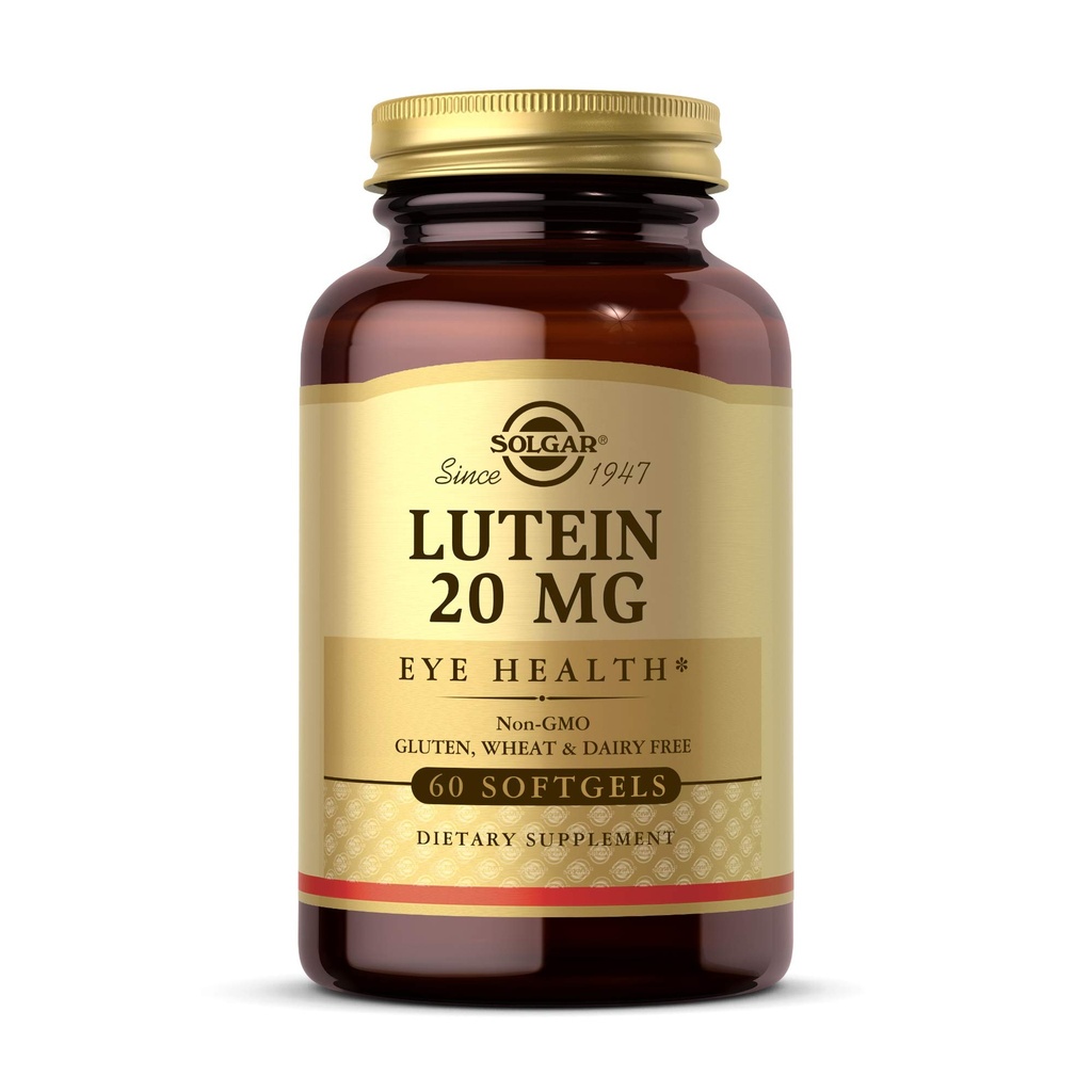 Solgar Lutein 20 mg, 60 Softgels - Podporuje oční zdraví - Pomáhá filtrovat modré světlo - Obsahuje FloraGlo Lutein - Non- GMO, Gluten zdarma, mlékárenské zdarma - 60 Služeb