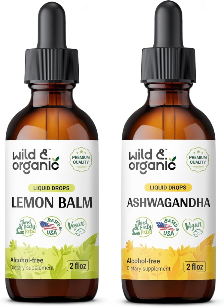 Wild & Organic Lemon Balm tinktura 2 fl oz & Ashwagandha tinktura 2 fl oz