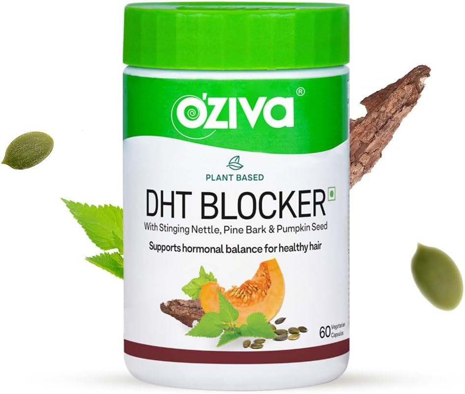OZIVA Plant Based DHT Blocker Kapsle 124; 60 Počet 124; se štípající Nettle, Beta Sitosterol, Dýňová semena, Pine Bark pro vlasové kontroly a Folicle Stimulace (60 Počet)