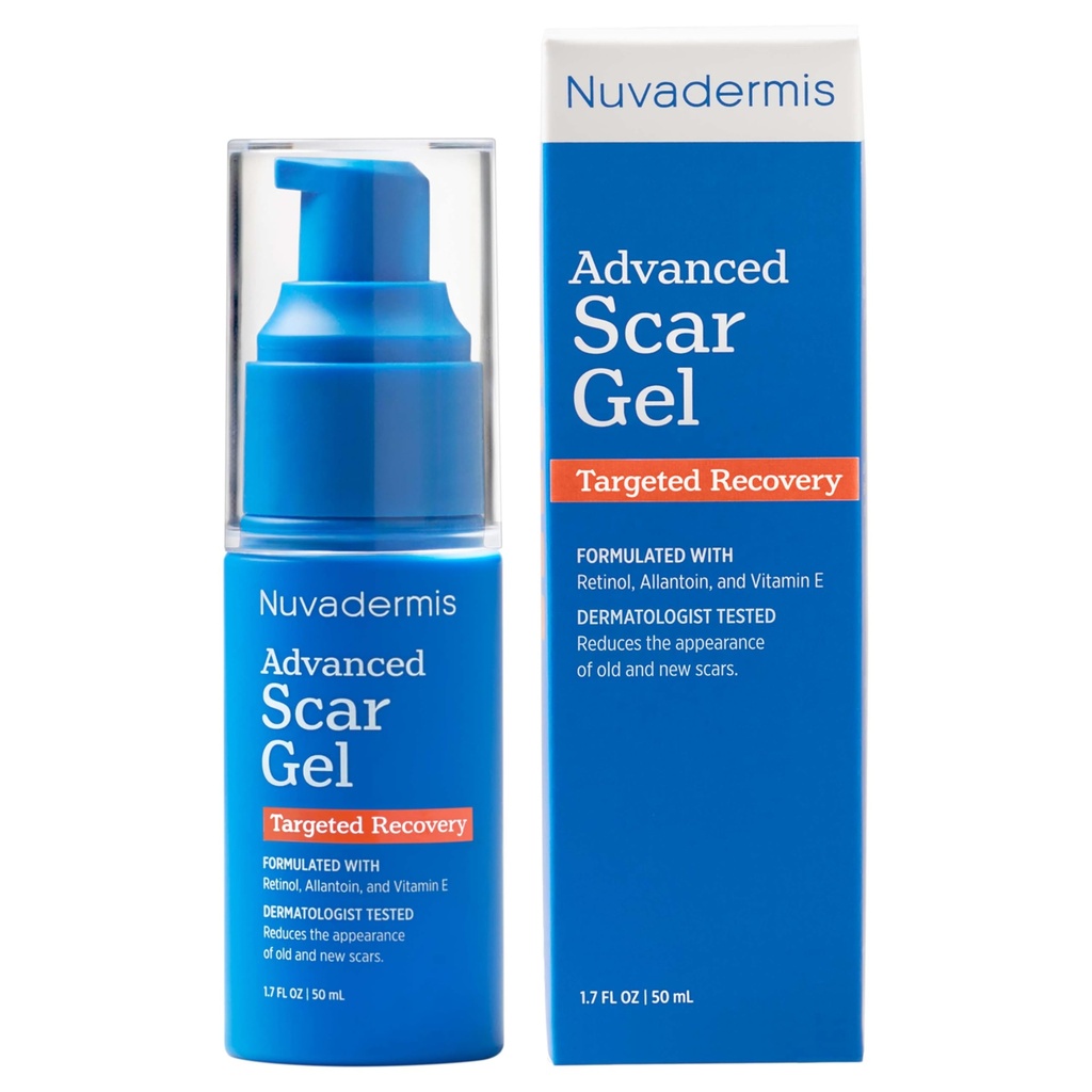 NUVADERMIS Silicone Scar Gel - 1.7 Fl Oz, Transparentní gel - Retinol a vitamín E Formule pro chirurgické scary - C- Section, Tummy Tuck & Keloid Care
