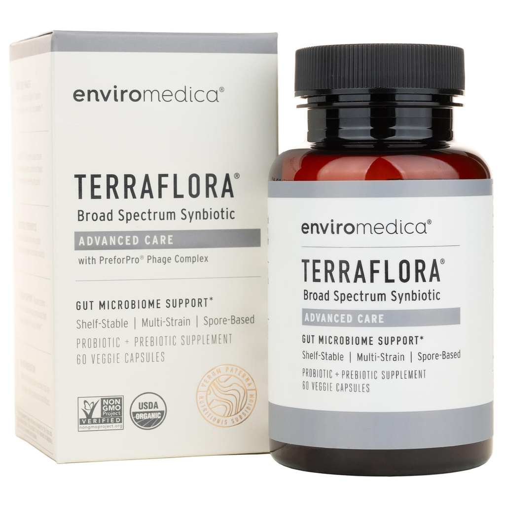 Terraflora Advanced Care Synbiotic - SBO Probiotic and Prebiotic, Digestive & Gut Health, Soil based Spore Pre and Probiotics for Women and Men with Bacillus Coagulans, Subtilis, Vegan - 60 Kapsle