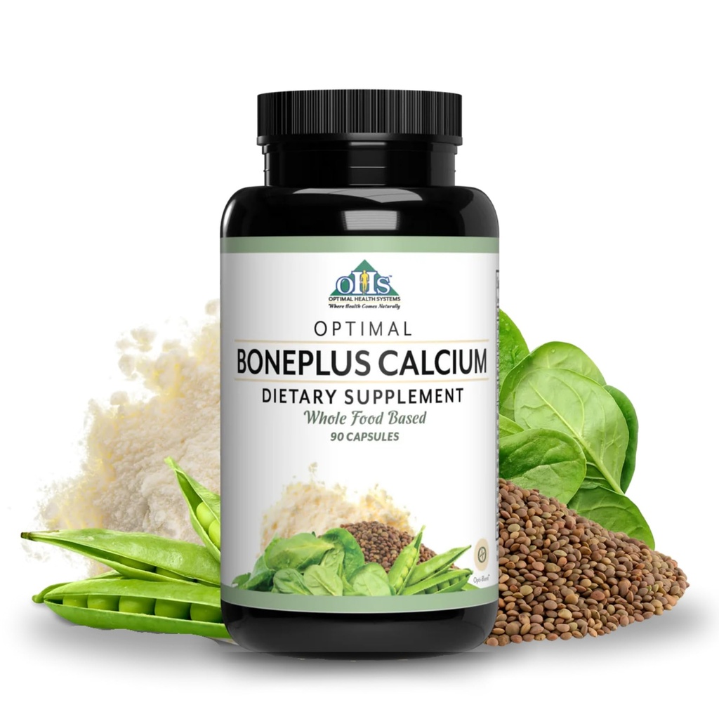 Optimální zdravotní systémy BonePlus vápník 124; Vysoce absorbovatelné chelatované vápníku + Ipriflavone, Probiotika, Plant Enzymes CLANE124; Kostní doplněk síly 124; 90 Kapsle