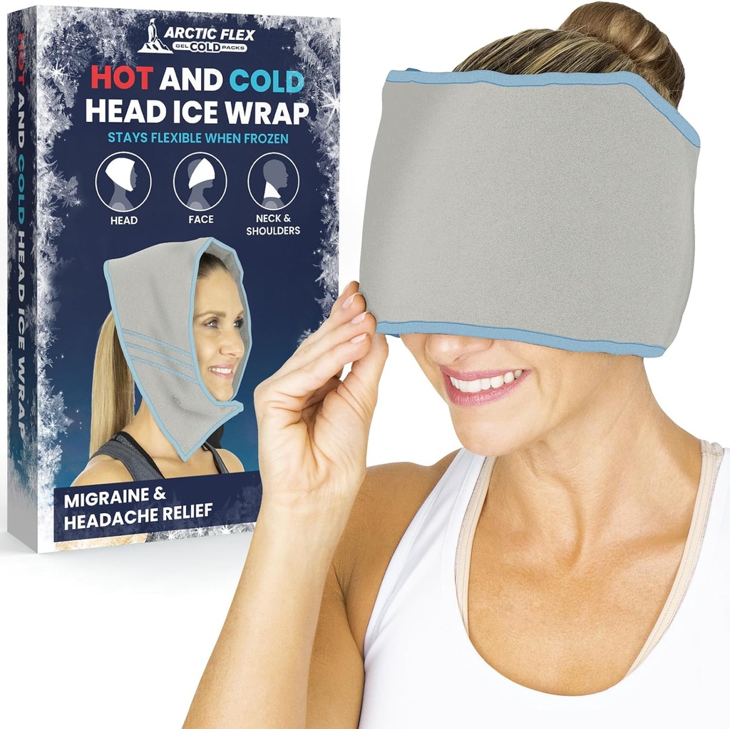 Arctic Flex Migréna Bolest hlavy Relief Ice Head Wrap - Bolesti hlavy Ice Pack Cap - Flexibilní studená & Horký gelový klobouk maska pro zranění krku, Napětí ramene Bolest - Freeze, Tepelná terapie - Kid, Muži, Ženy