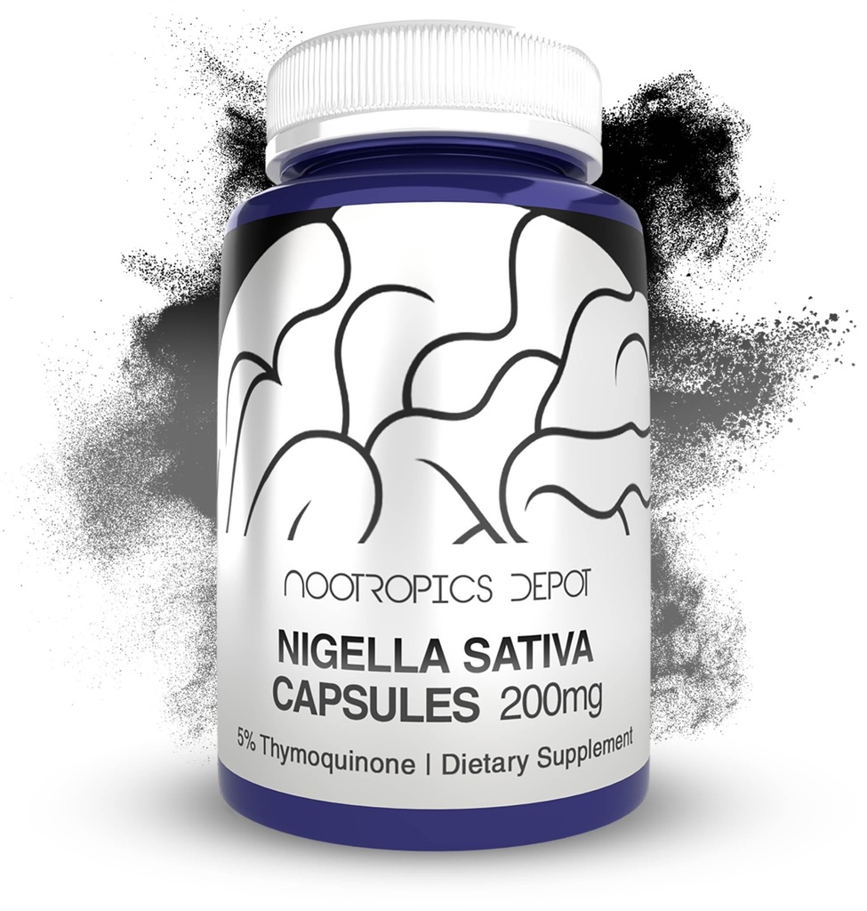 Nootropics Depot Nigella Sativa Extract Kapsle 124; 200mg CUP 124; 60 Count CUP 124; Minimum 5% Thymoquinon Content CUP 124; Black Seed Oil Extract CUP 124; Podporuje paměť, játra, mozek a imunitní funkce