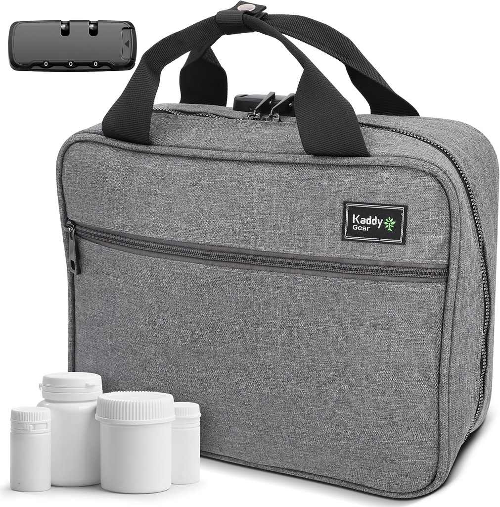 Kadidlo Velký Medicína Bag, Secure, Polded, Pill Organizer Box, Pouzdro pro lahve medicíny nebo doplňky; Skladování; toalety; 3 Digit Lock, Grey