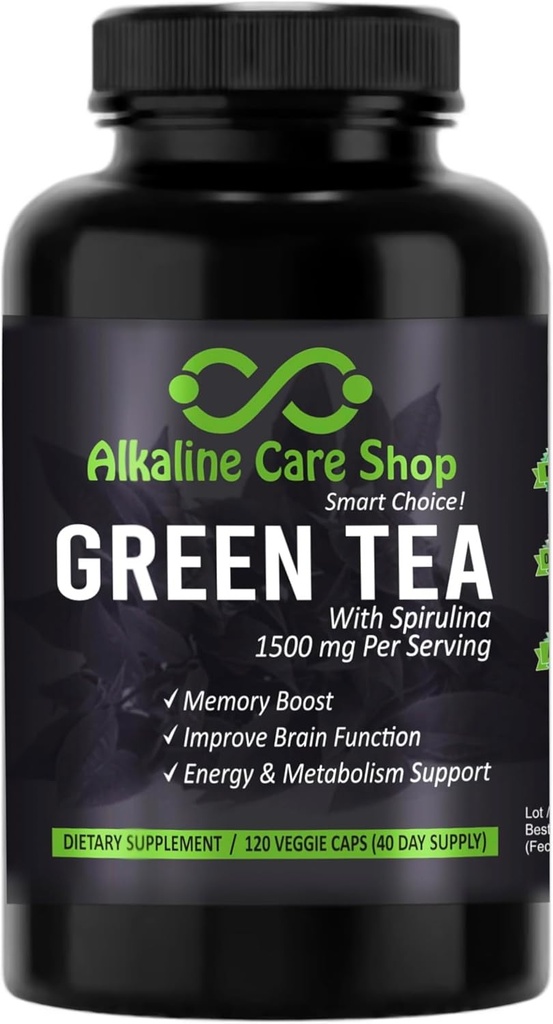 Alkalická péče - Zelený čaj se Spirulina Extract 1500mg - Vysoká absorpce Ultra potentní zelený čaj dodatek s Spirulina - Zelený čaj pro energetické a metabolické podpůrné kapsle - 120 Kapsle