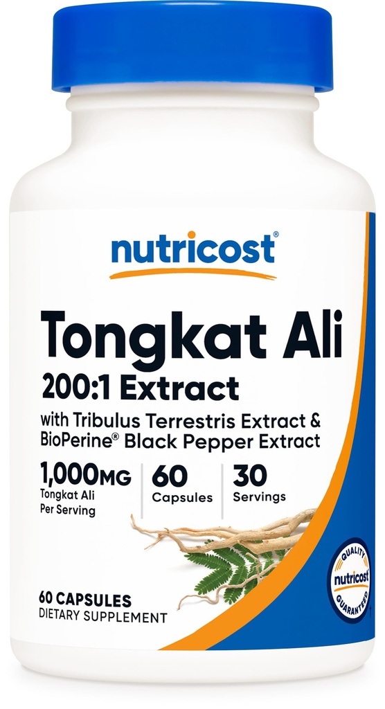 Nutricost Tongkat Ali 1,000mg 60 Kapsle - s Tribulus Terrestris a BioPerine, Vegetariánské Caps, Non- GMO, Gluten Free, Potent Extract