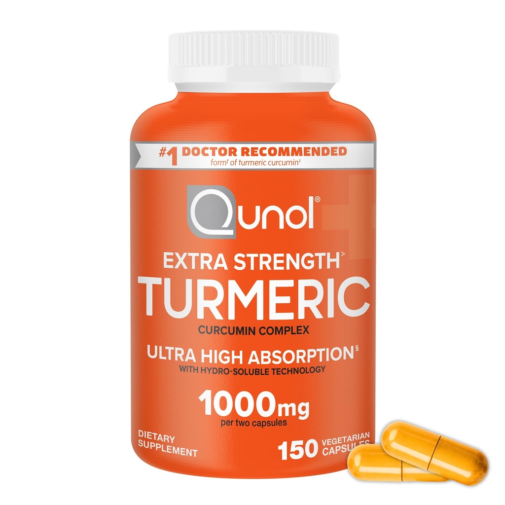Qunol Kurkumin dodatek, 1000mg s ultra vysokou absorpcí, pro společnou podporu, extra silné kapsle, 150 Počet