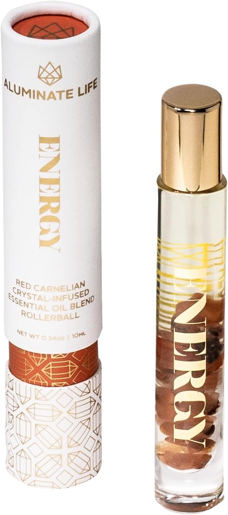 Essential Oil Rollerballs, .34 OZ, Energy - Red Carnelian Crystal Infuse - Sents of Lemon, Grapefruit, & Bergamot - Aromaterapie Roll On Oils, Péče o pleť, Masáž