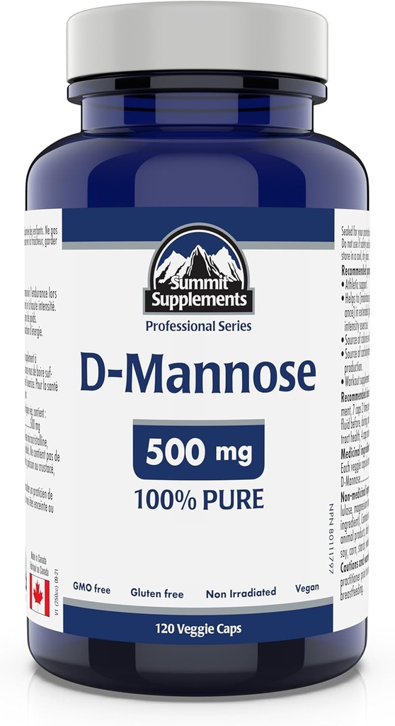 Summit doplňky - D- Mannose Kapsle 500 mg, 120 Veggie Caps - Podpora močové trakt Zdraví - Zdroj karbohydrátů na podporu výroby energie - Atletická podpora Dodatek