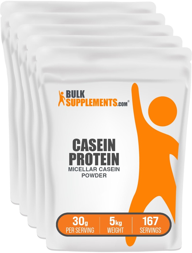 BulkSupplements.com Kasein Protein Powder - Micellar Casein Powder, Pomalé trávení protein - Neochucený & gluten zdarma, 30g na Serving, 1kg (2,2 lbs) (balení po 5)