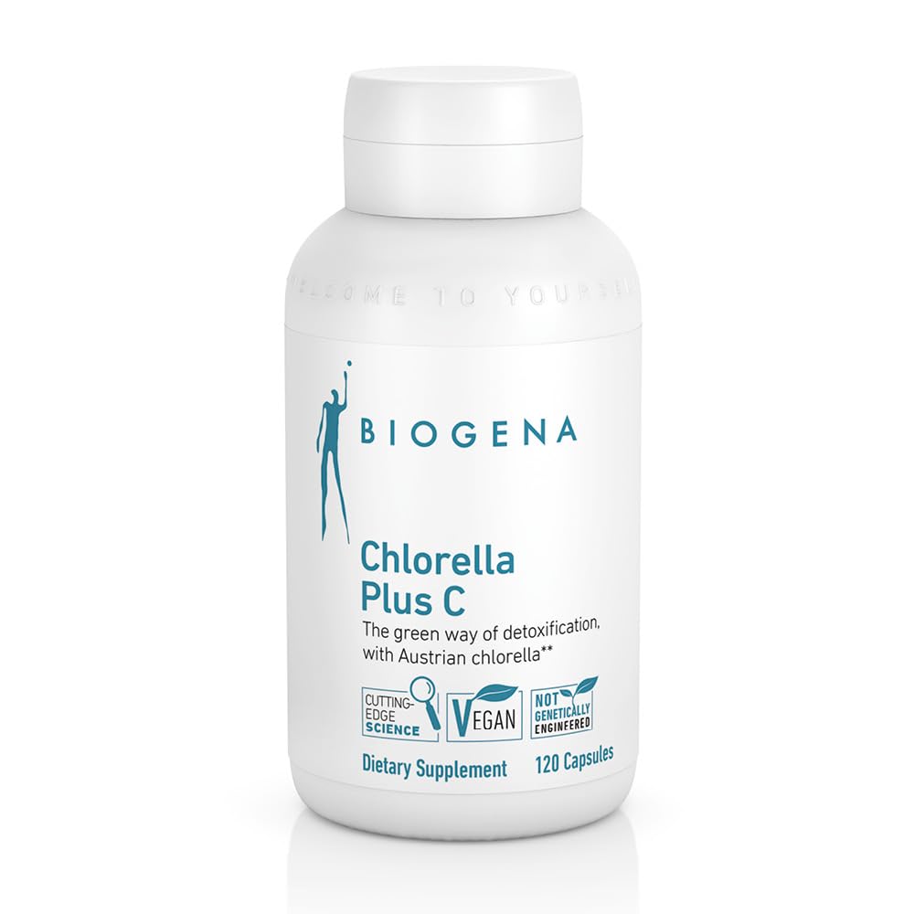 BIOGENA WISSEN SCHAFFT GESUNDHEIT Chlorella Plus C - Green Alga Supporting Detox * * - Kapsle s 900 mg Organic Chlorella Vulgaris Powder - Non- GMO dodatek
