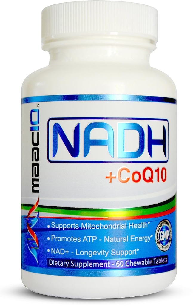 MAAC10 NADH + CoQ10 Dodatek 124; Velký Ochutnávání Žvýkací tablety 124; 50mg PANMOL ® NADH + 100mg CoQ10 Amend 124; pro Únava, Energie a Mental Focus 124; NAD + dodatek (60 Tablet 2 per Serving)