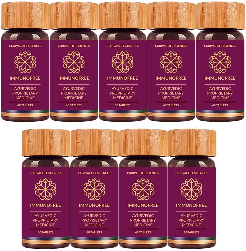 Biogetica Imunofree Bylinný dodatek pro imunitní podporu - Přírodní potenciál směs Tulsi, Kalmegh, Yashtimadhu & Giloy pro imunitní boost - 100% Vegan - 60 Tablet - Balení 9