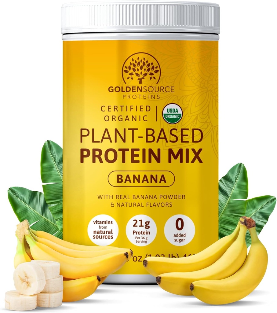 Banana - Proteinový prášek na bázi rostlin, proteinový mix, proteinový prášek s vitamíny a minerály, 20g proteinu, & Kompletní profil aminokyselin, Veganský proteinový prášek