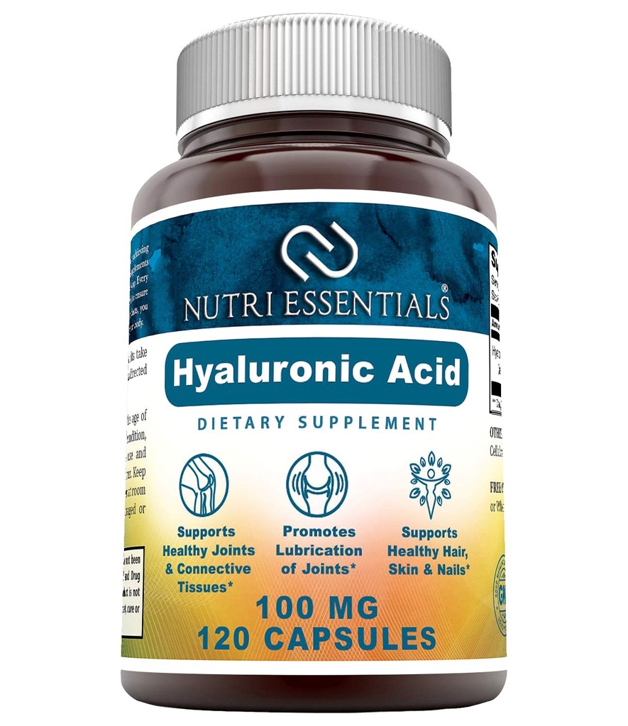 Hyaluronová kyselina doplněk stravy - 100 mg 120 Kapsle (Non- GMO) - Nejlepší doplňky pro společné zdraví, Péče o pleť & Více *