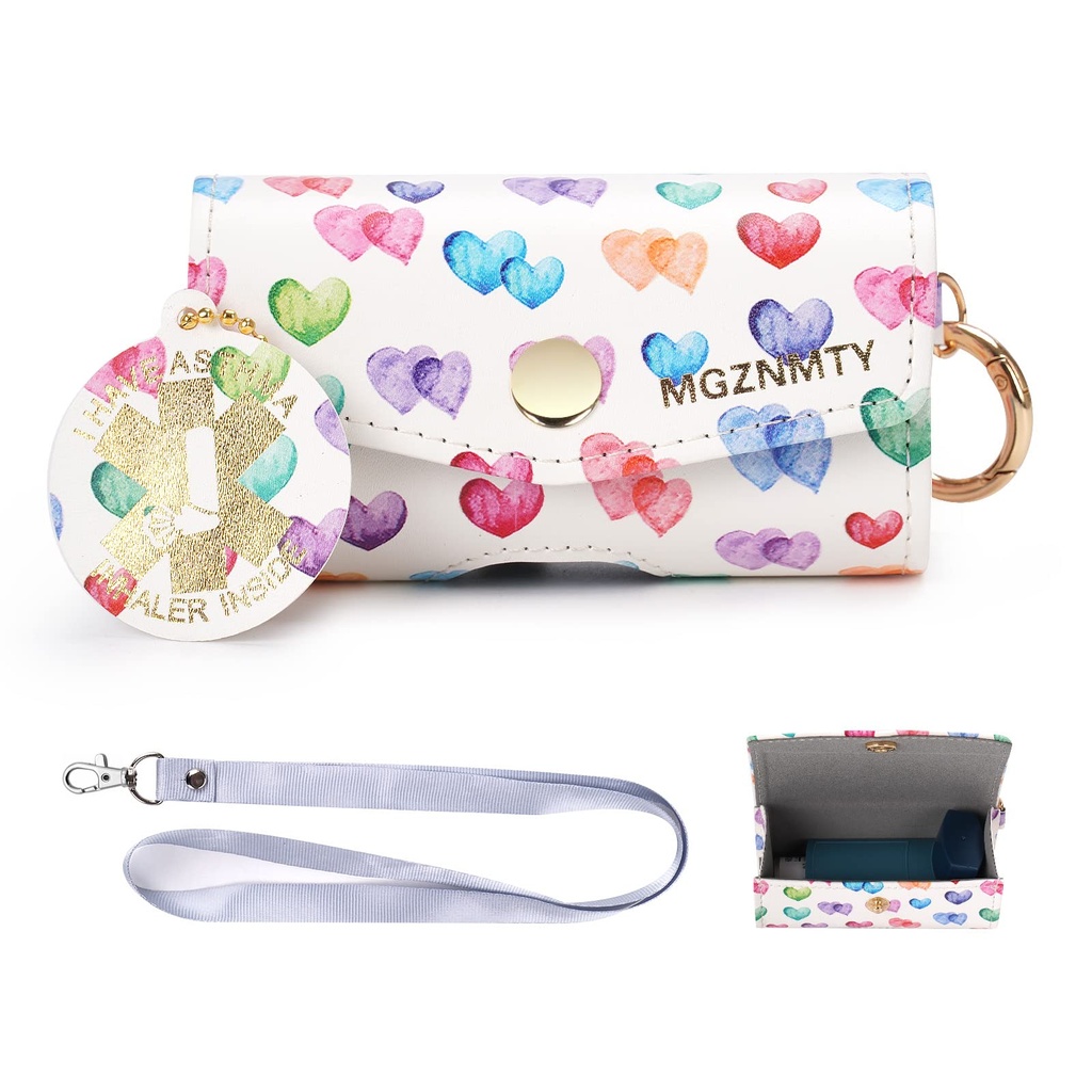 MGZNMTY Asthma Inhaler Case, Carrying and Travel Holder Case kompatibilní s Handy Inhaler pro dospělé a děti (POUZE CASE) (Prchající srdce)
