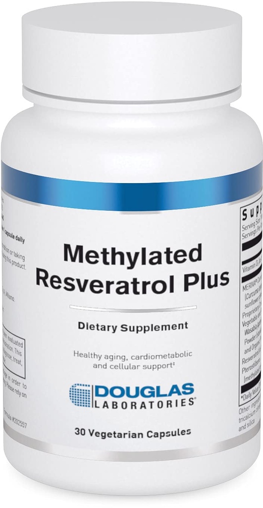 Douglas Laboratories Methylovaný resveratrol Plus CUR 124; Formule s kurkuminem a vitaminem D pro kardiometabolické a buněčné zdraví CUR 124; 30 Vegetariánské kapsle