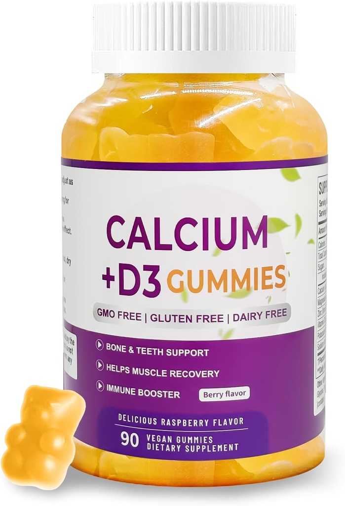 Vápník Magnesium Zinkový dodatek Gummie D3-90 Tablety per Lahvička (Vápník 500mg - Magnesium 200mg - Zinek 10mg - Plus Vitamin - per Serving of 2 Tablety) Vegan Berry Flavor