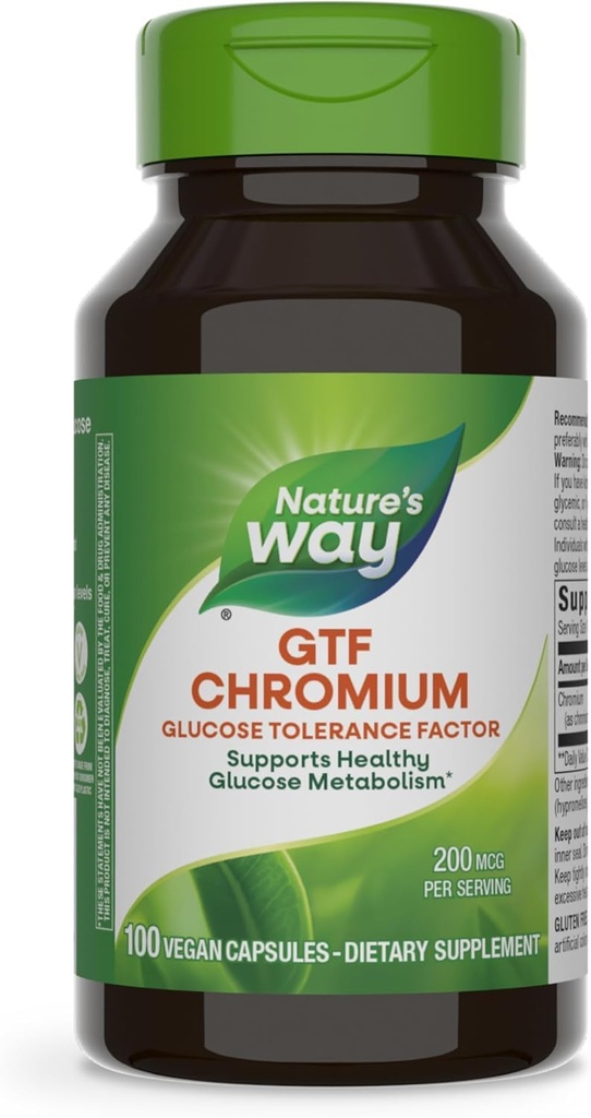 Přírodní GTF chrom, faktor tolerance glukózy, podporuje zdravý metabolismus glukózy *, 200 mcg chrom na servírování, 100 Veganských kapslí (Balení květen Vary)