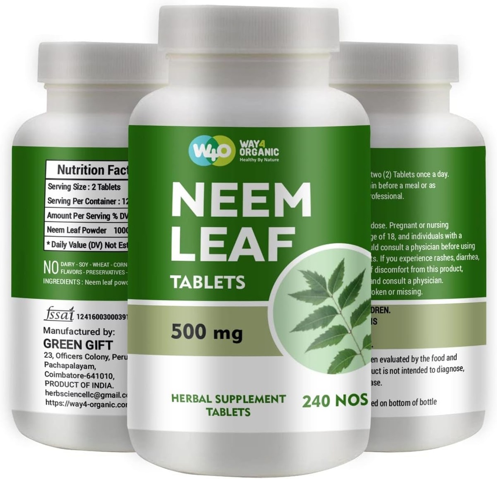 Neem Tablets - 100% čisté (Azadirachta Indica) (240 Počet - 500 mg) 120 dní dodávky (1 balení)