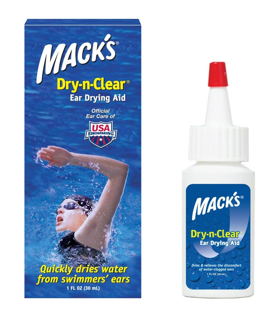 Mack 's Dry-n-Clear ® Ušní sušení pomoc - Plavce Ušní kapky pro vodu ucpané uši po plavání, sprchování, potápění a surfování - 1 Fl Oz
