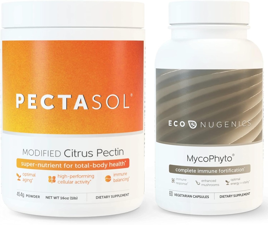 EcoNugenics Ultimate Immunication System Support Pack - PectaSol- C Modifikované Citrus Pectin- 454 Grams & MycoPhyto Léčivé houby Zdraví - 60 Kapsle